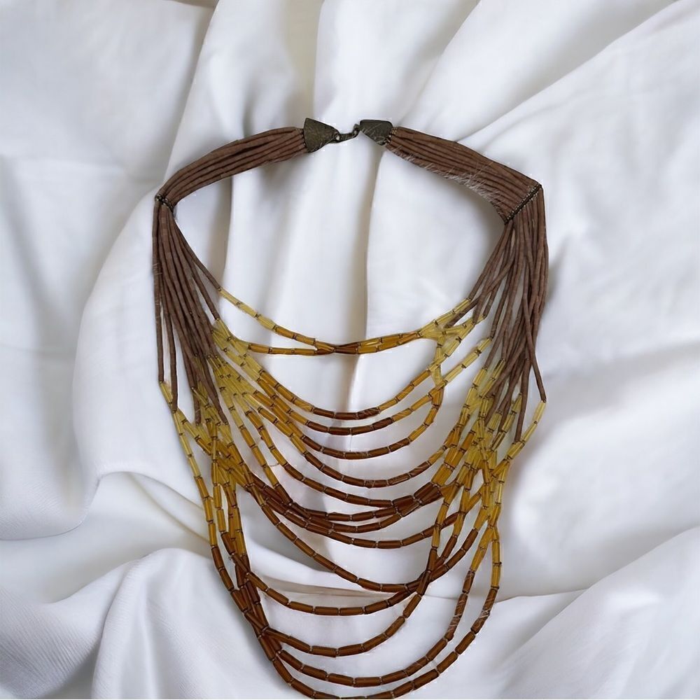 Vintage‎ Stunning Amber and Brown Statement Necklace